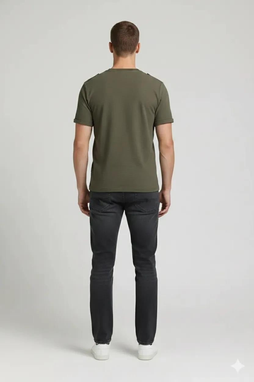 Men Olive Printed Round Neck  T-shirt
