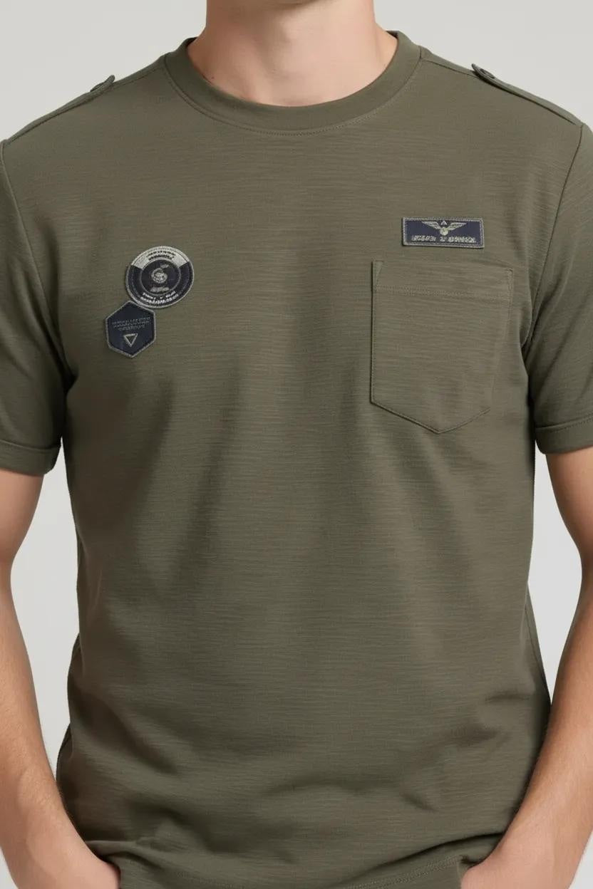 Men Olive Printed Round Neck  T-shirt