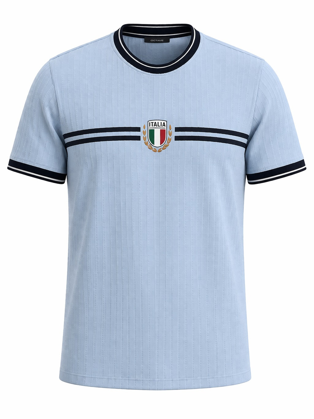 Men Delicate Blue Striped Round Neck T-shirt