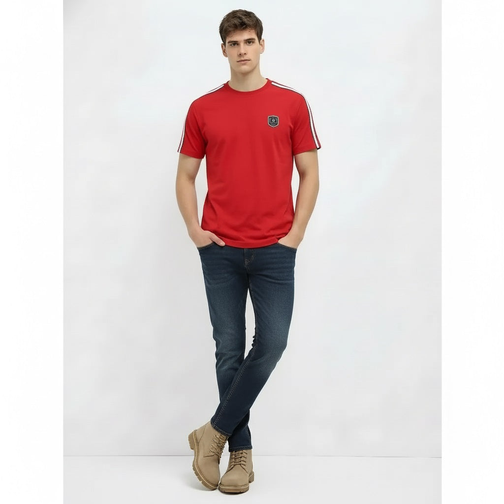 Men Brick Solid Round Neck T-shirt