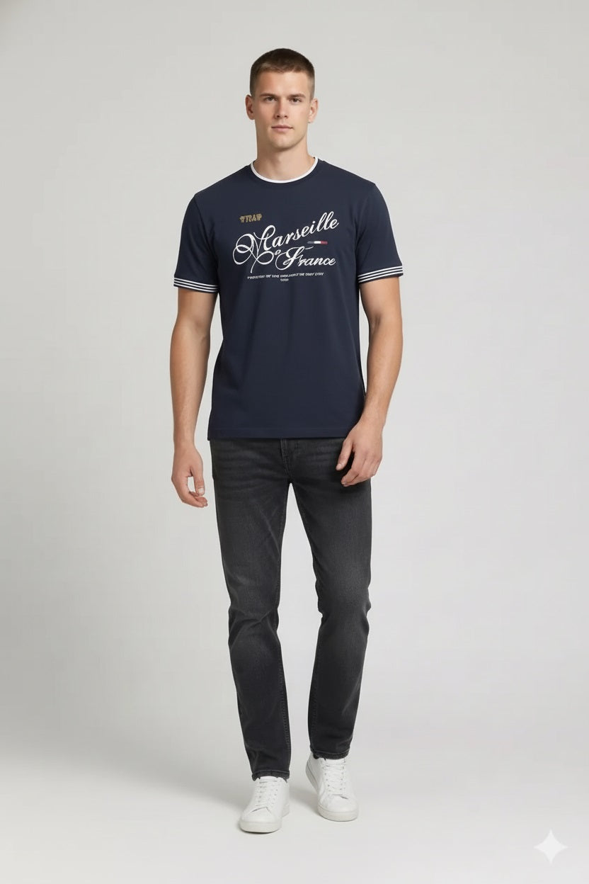 Men navy Typography Printed T-shirt