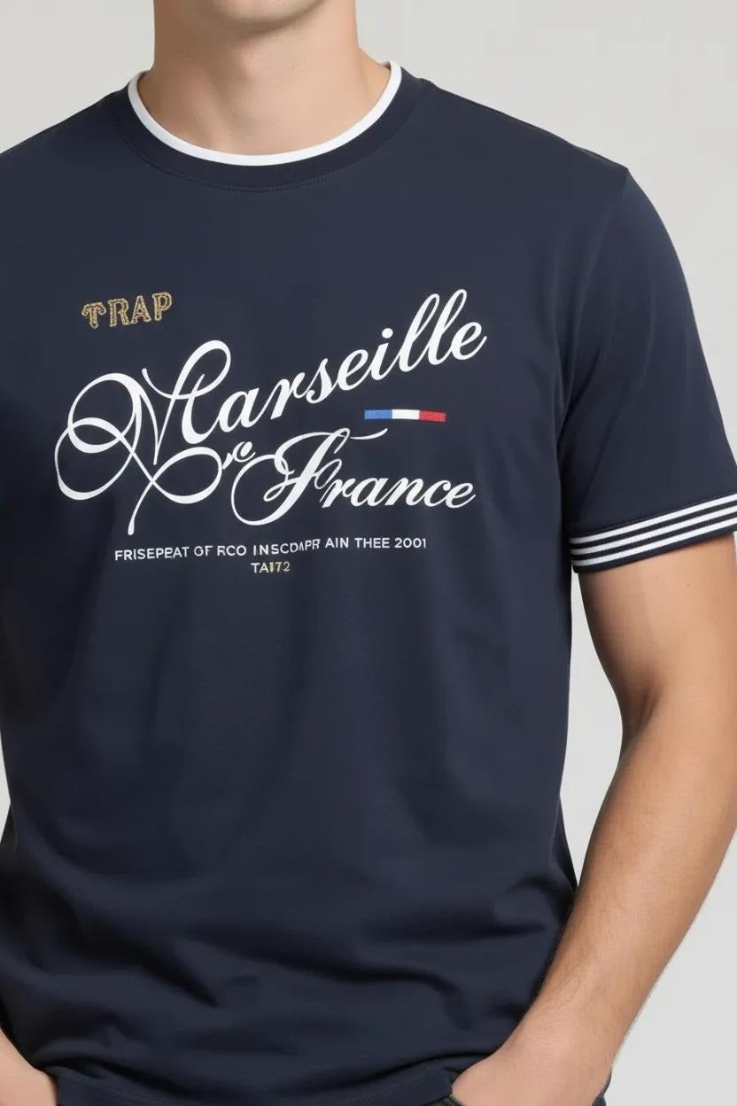 Men navy Typography Printed T-shirt