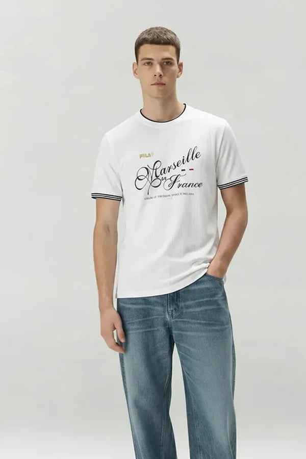 Men Off White Typography Printed Round Neck Cotton T-shirt