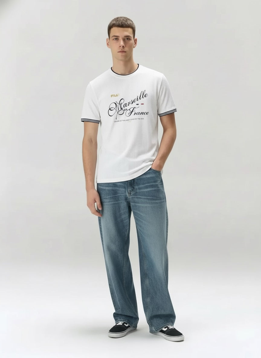 Men Off White Typography Printed Round Neck Cotton T-shirt