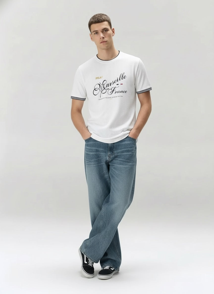 Men Off White Typography Printed Round Neck Cotton T-shirt