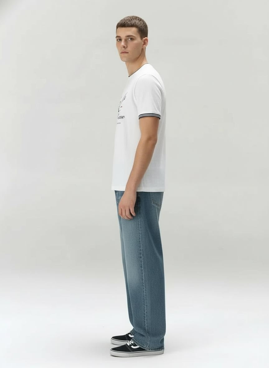 Men Off White Typography Printed Round Neck Cotton T-shirt