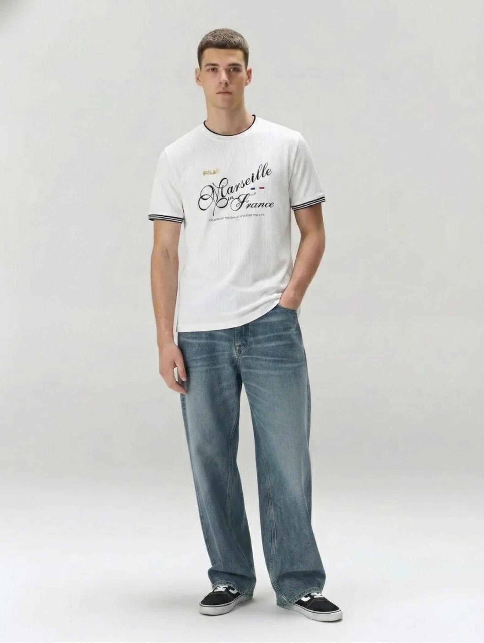 Men Off White Typography Printed Round Neck Cotton T-shirt