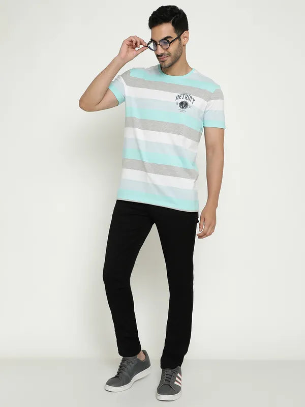 Octave Striped Round Neck Cotton T-Shirt