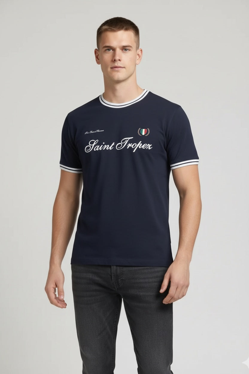 Men Navy Typography Printed T-shirt