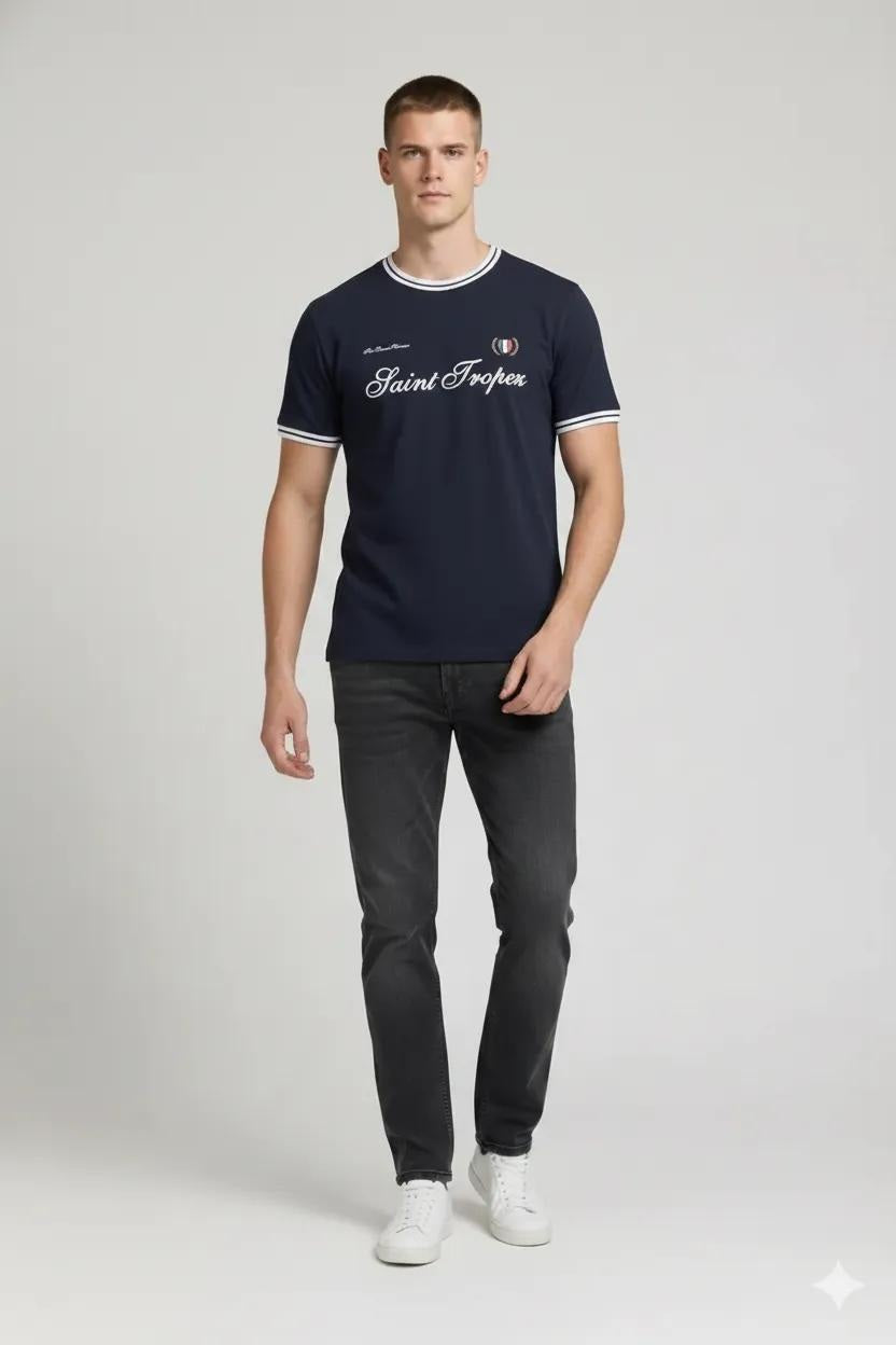 Men Navy Typography Printed T-shirt