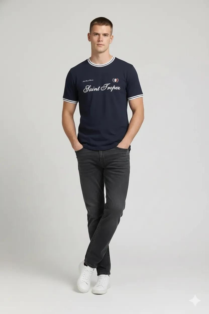 Men Navy Typography Printed T-shirt