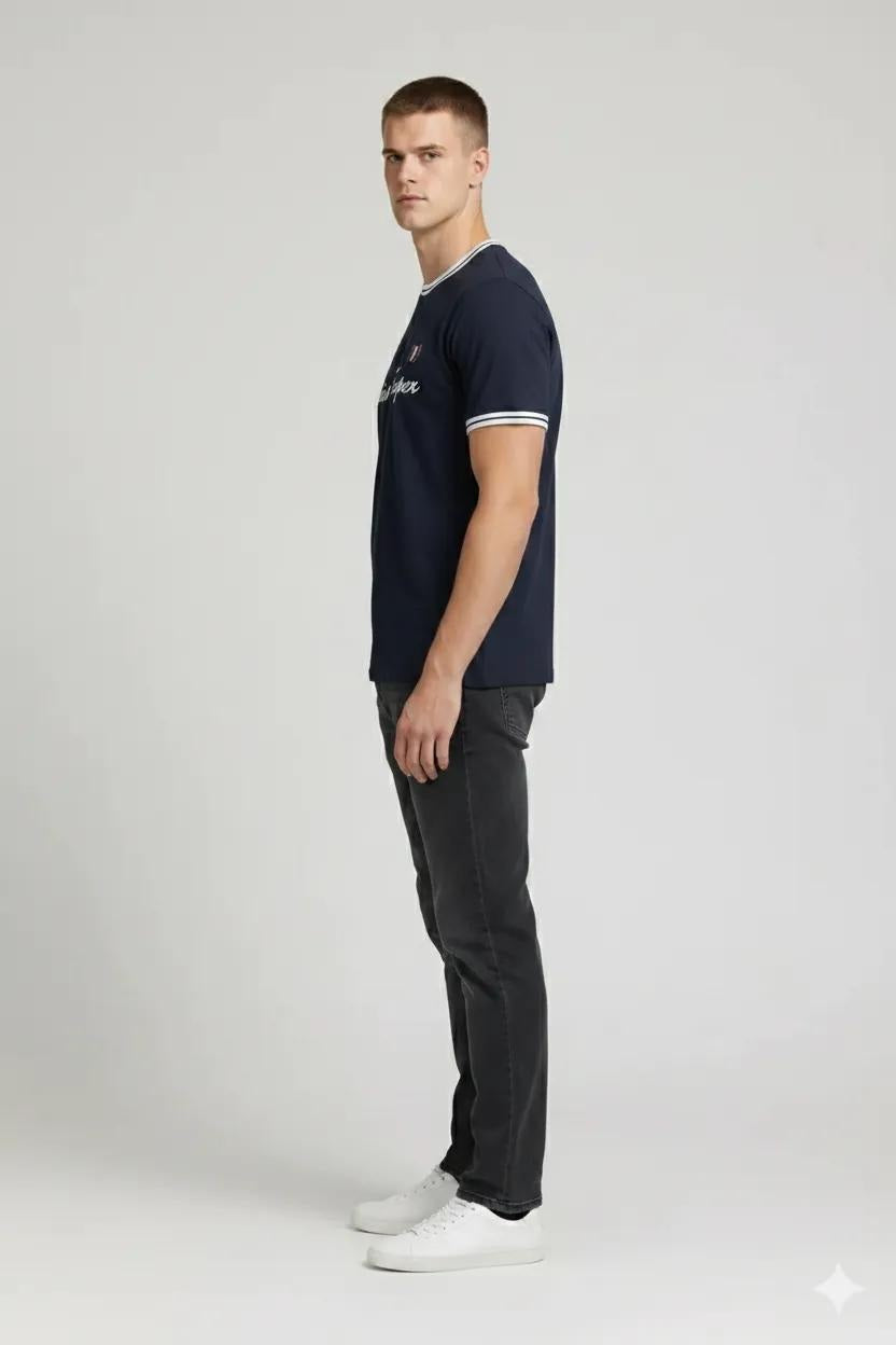 Men Navy Typography Printed T-shirt