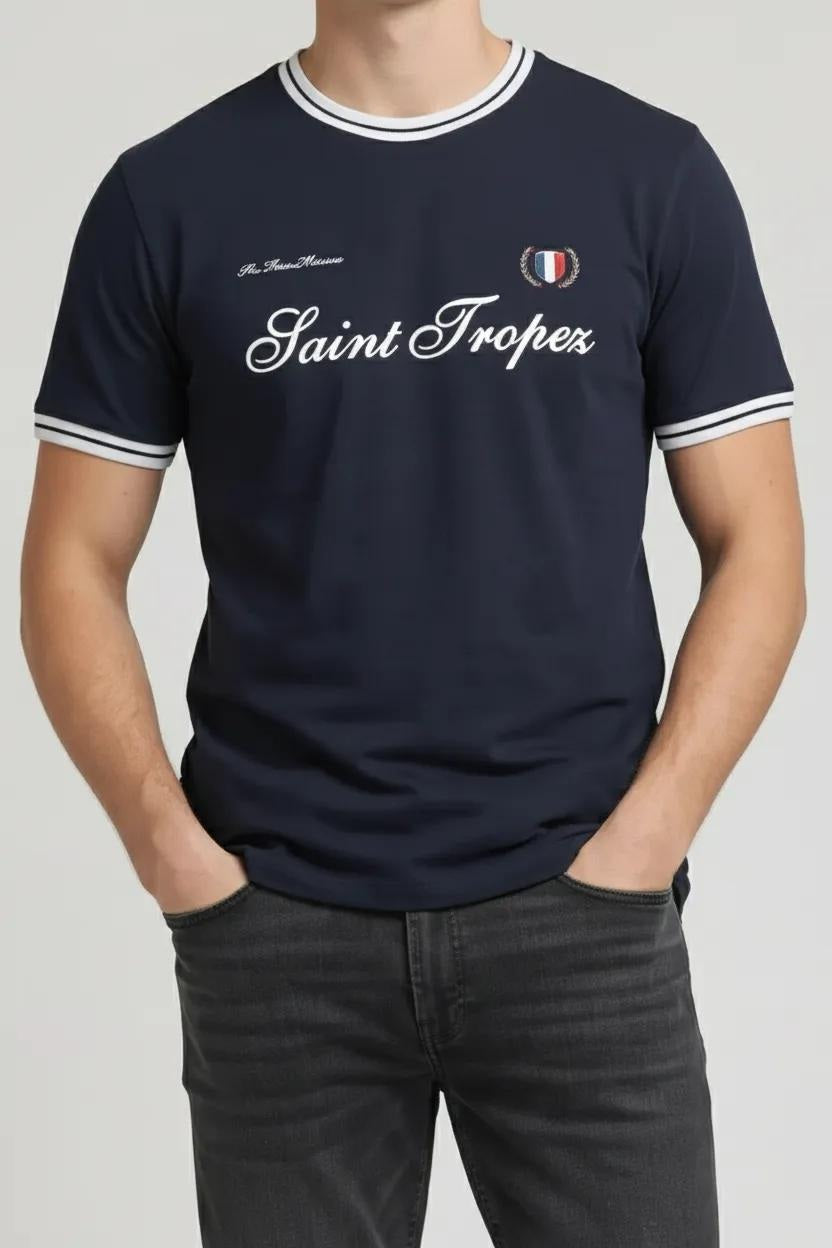 Men Navy Typography Printed T-shirt