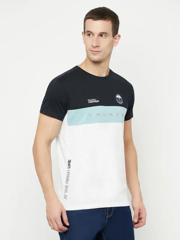 Octave Men White Colourblocked Applique T-Shirt