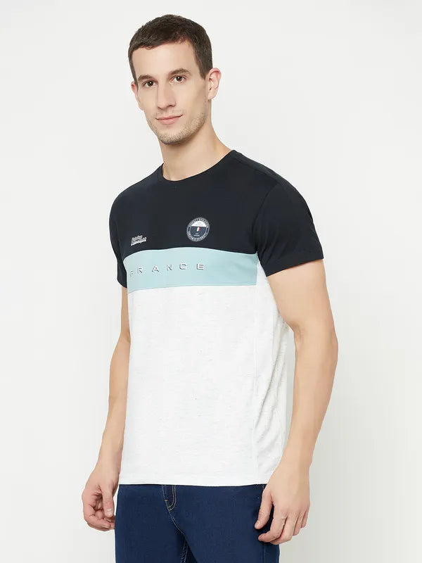 Octave Men White Colourblocked Applique T-Shirt