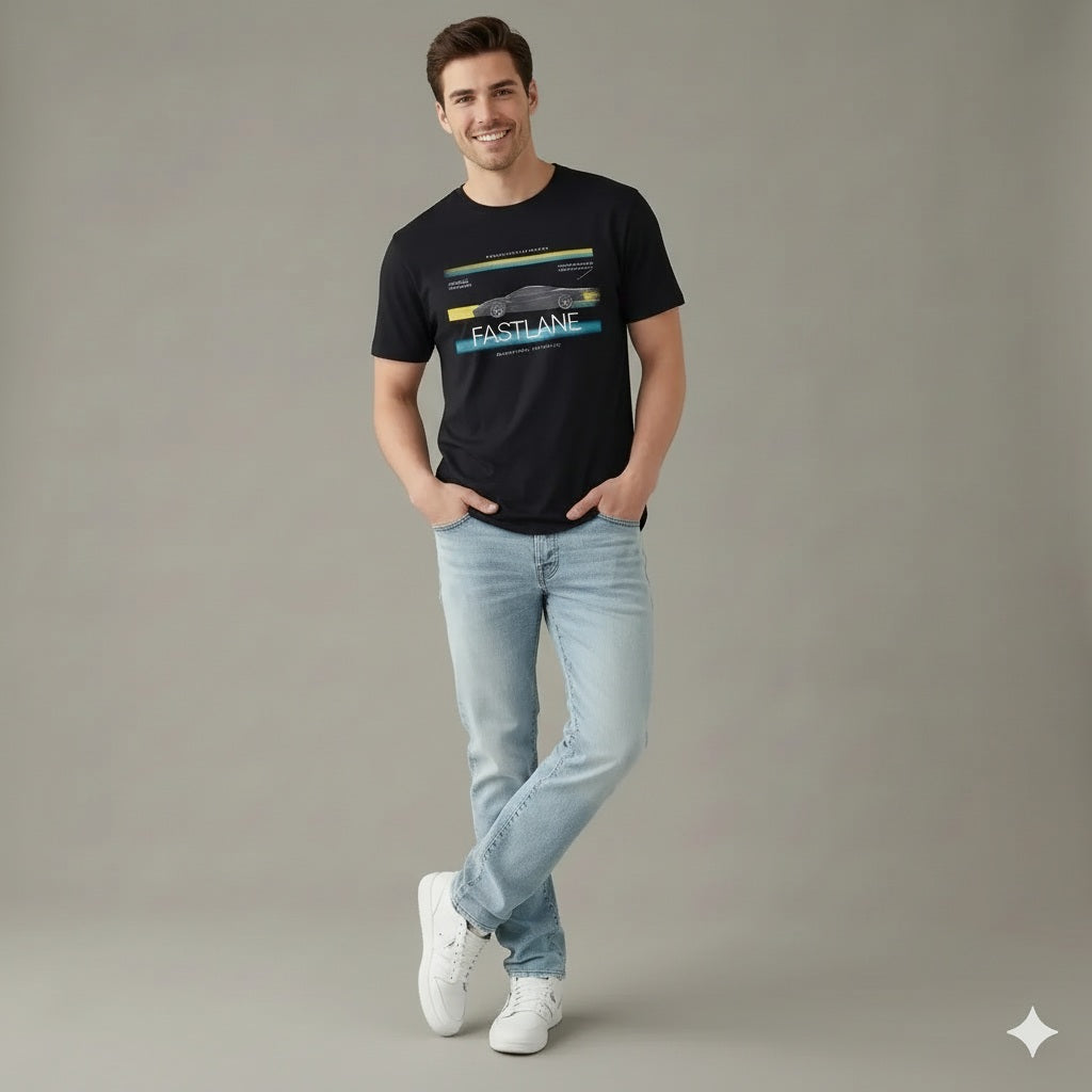 Men Black Round Neck  Printed T-shirt