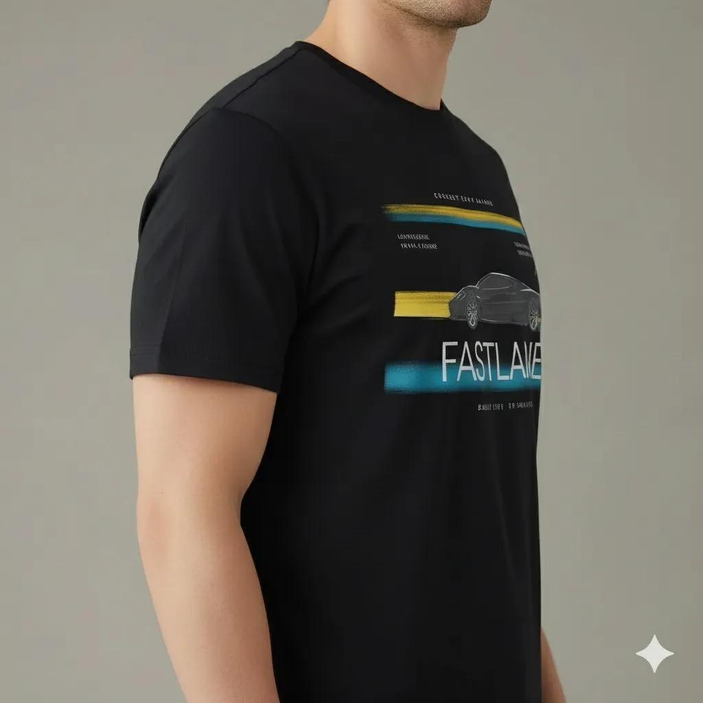 Men Black Round Neck  Printed T-shirt