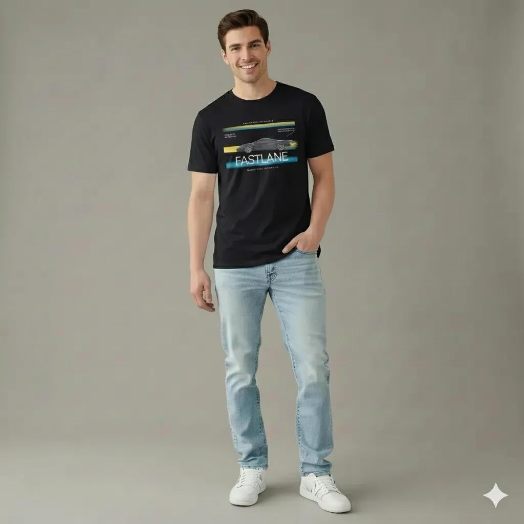 Men Black Round Neck  Printed T-shirt
