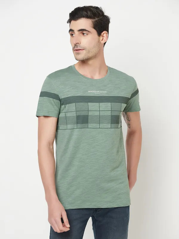 Octave Men Olive Green Printed Cotton T-Shirt