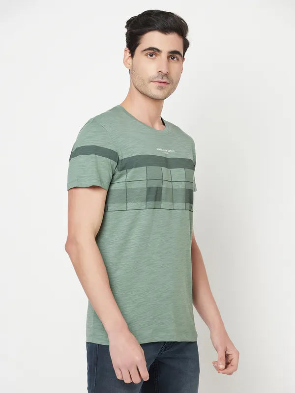 Octave Men Olive Green Printed Cotton T-Shirt