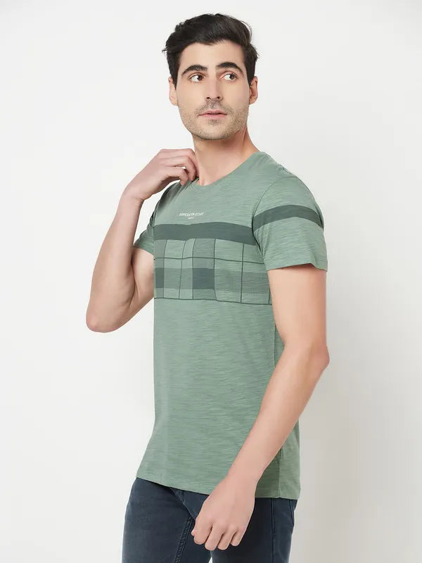 Octave Men Olive Green Printed Cotton T-Shirt