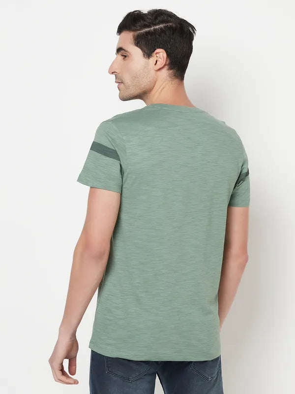 Octave Men Olive Green Printed Cotton T-Shirt