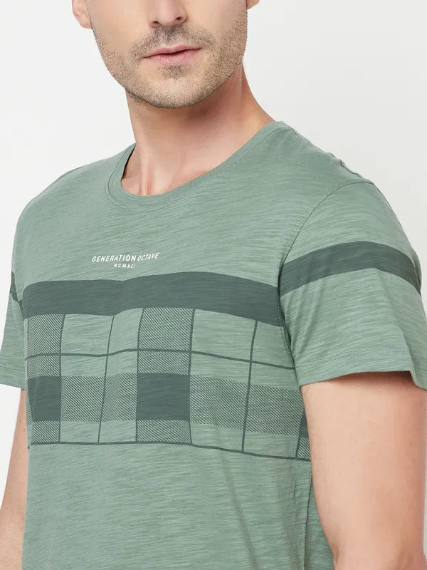 Octave Men Olive Green Printed Cotton T-Shirt