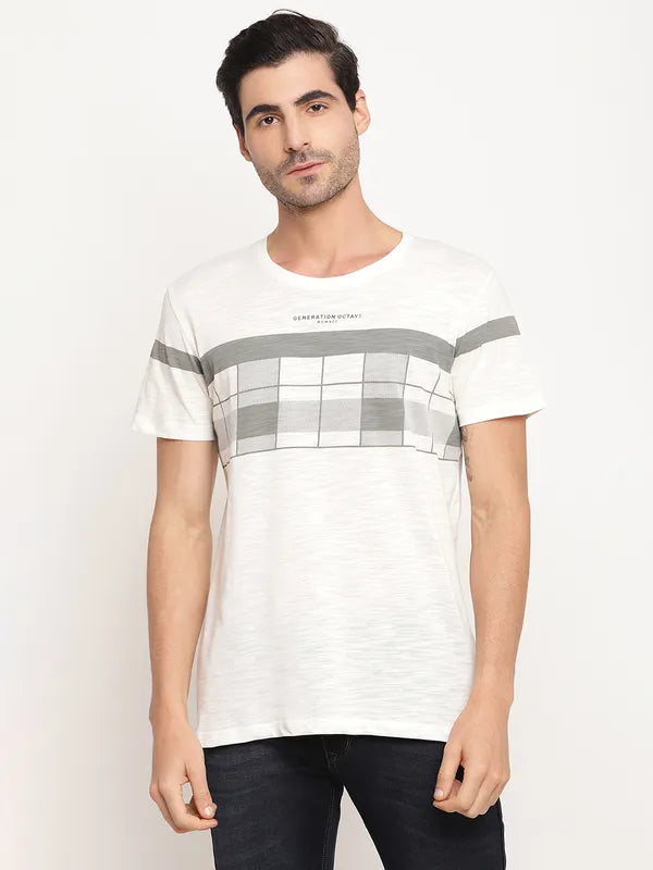Octave Men Off White  Grey Printed Round Neck T-Shirt