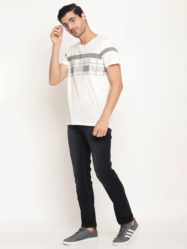 Octave Men Off White  Grey Printed Round Neck T-Shirt