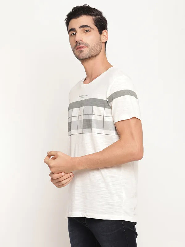 Octave Men Off White  Grey Printed Round Neck T-Shirt