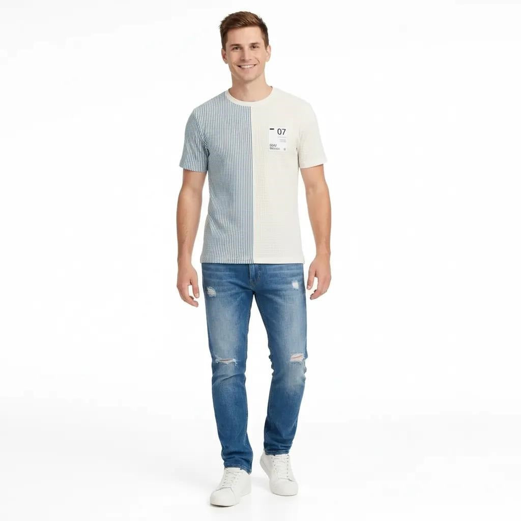 Men Oxford Blue Colourblocked T-shirt