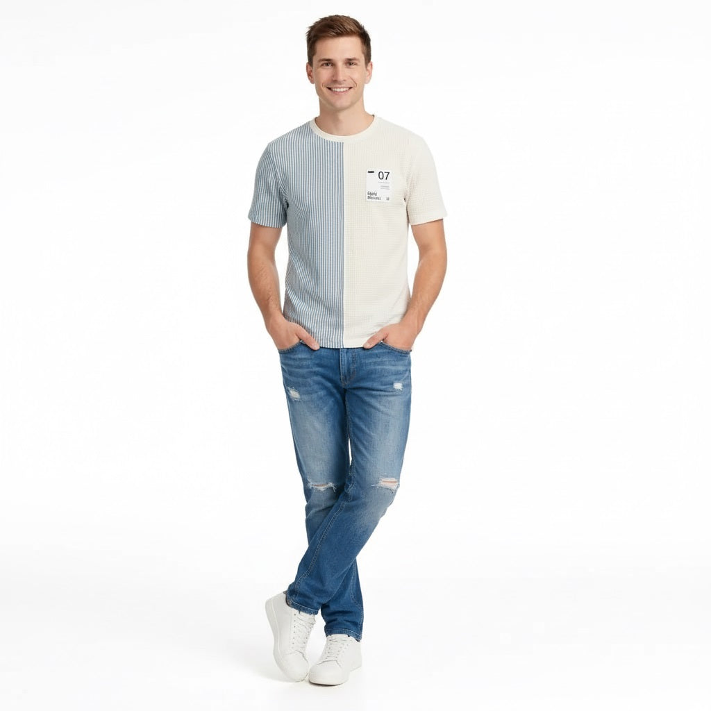 Men Oxford Blue Colourblocked T-shirt