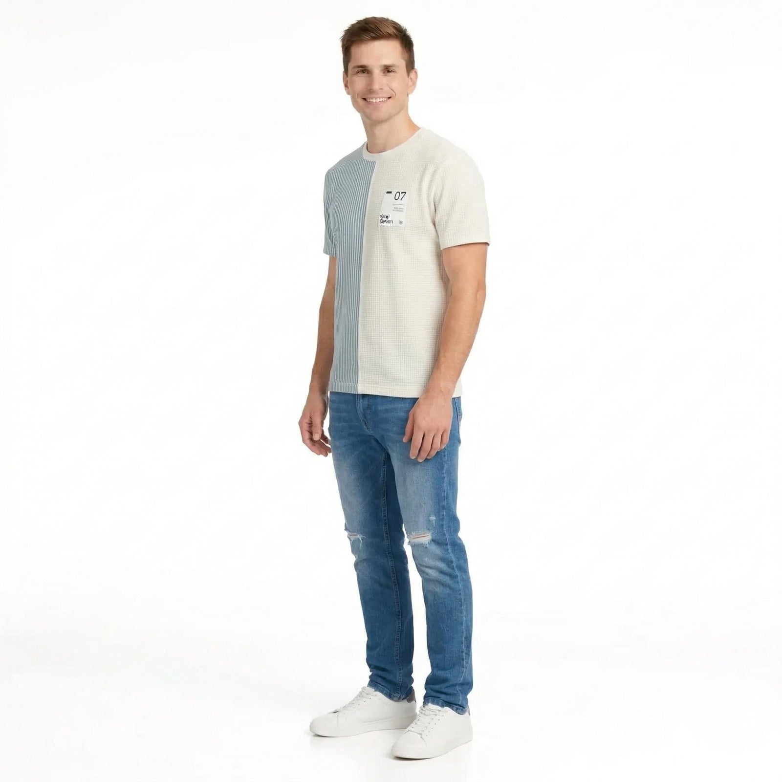 Men Oxford Blue Colourblocked T-shirt