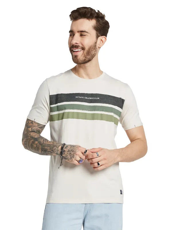 Octave Men Striped Applique T-Shirt