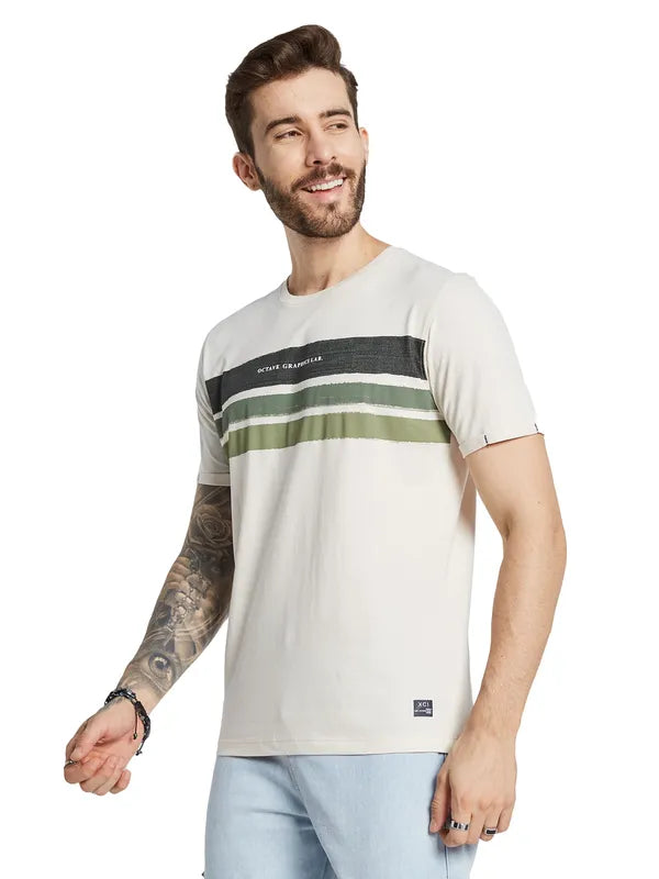 Octave Men Striped Applique T-Shirt