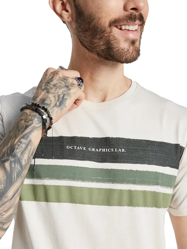 Octave Men Striped Applique T-Shirt