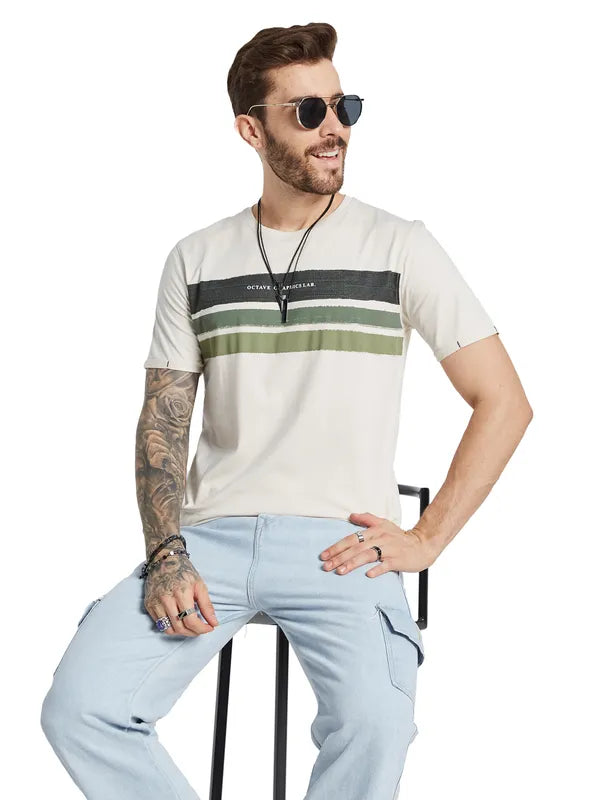 Octave Men Striped Applique T-Shirt