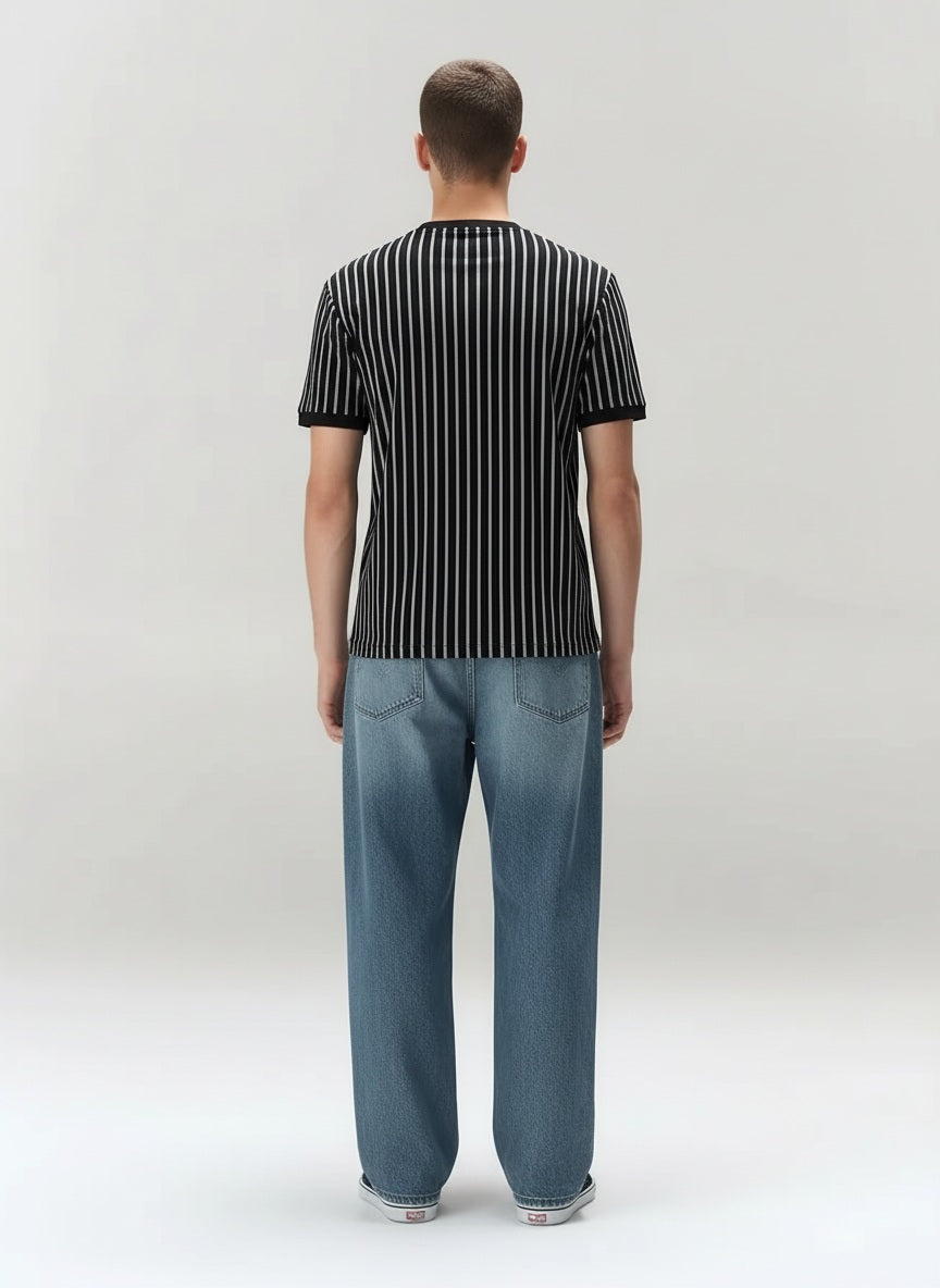 Men Black Striped Pockets T-shirt