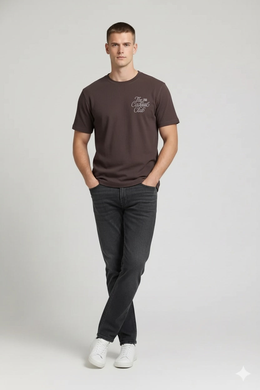 Men Coffee Typography Printed Round Neck Cotton T-shirt