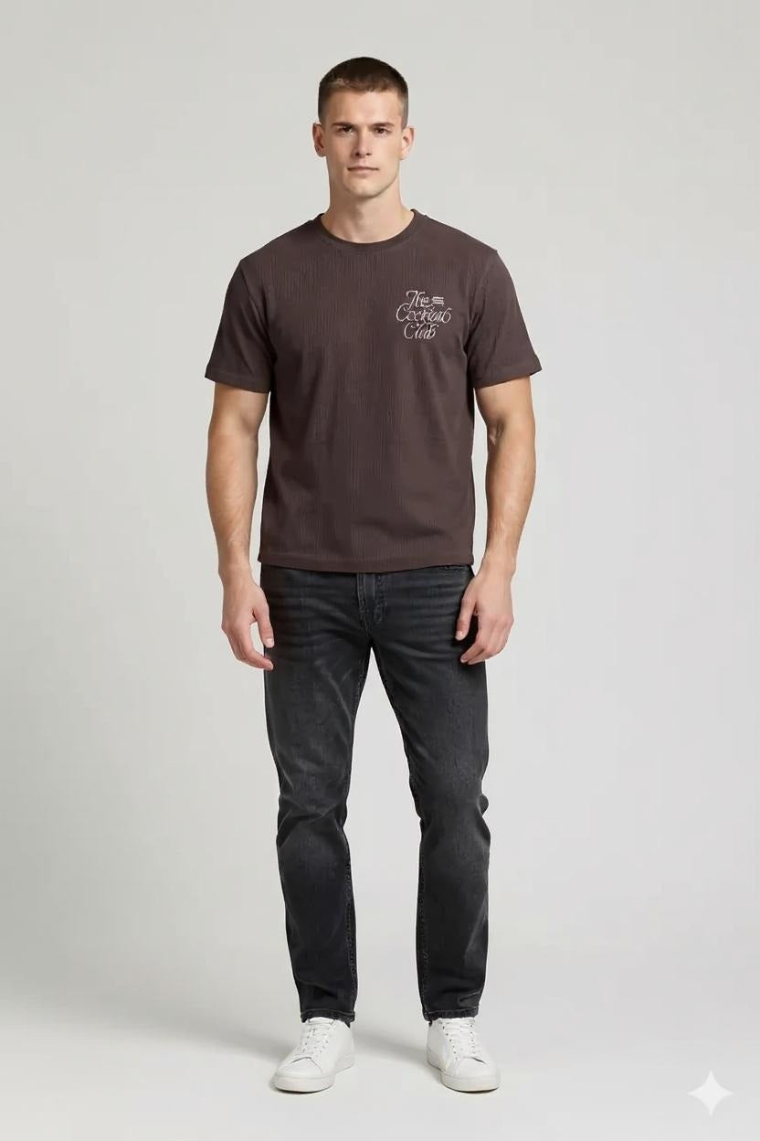 Men Coffee Typography Printed Round Neck Cotton T-shirt