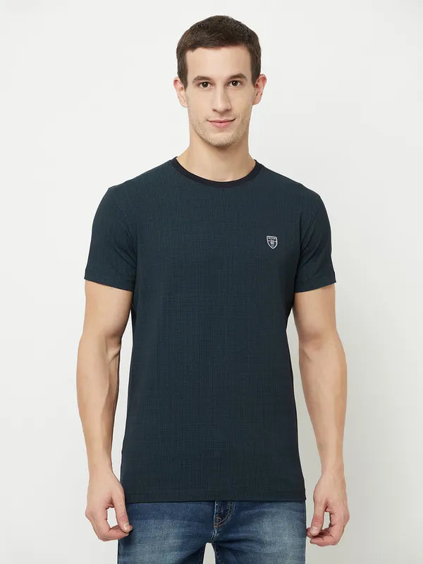 Octave Men Navy Blue  Charleston Green Applique T-Shirt