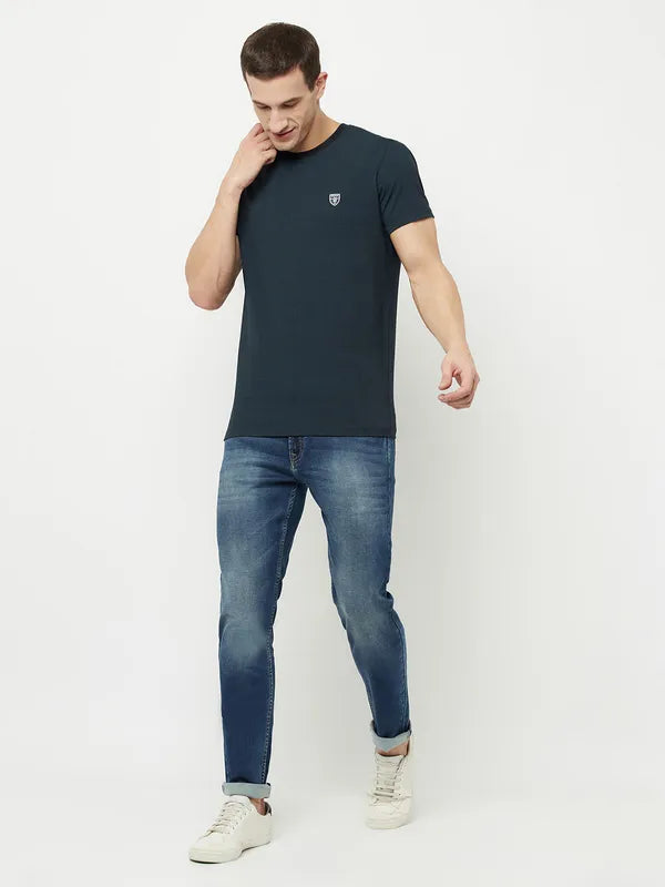 Octave Men Navy Blue  Charleston Green Applique T-Shirt