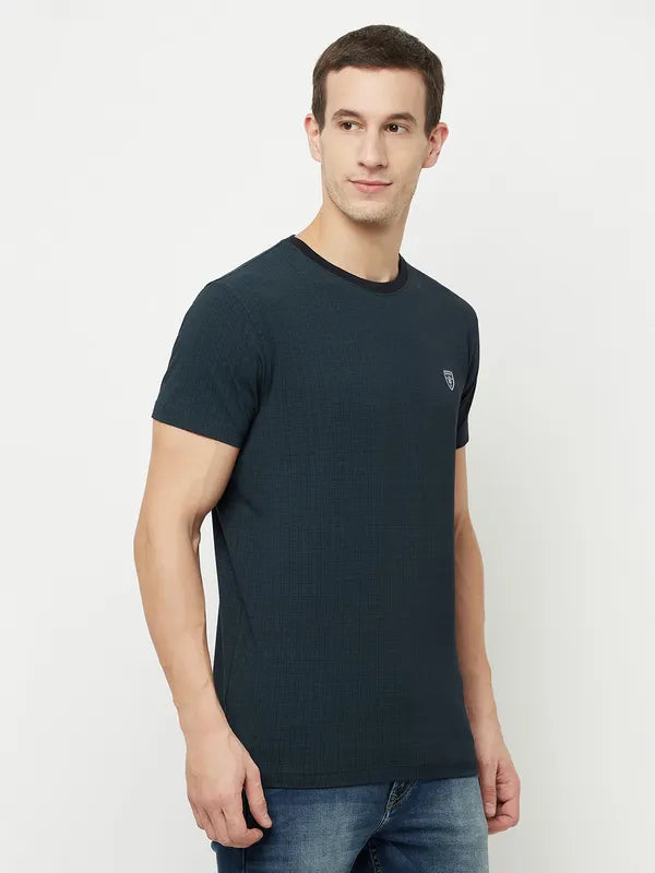Octave Men Navy Blue  Charleston Green Applique T-Shirt