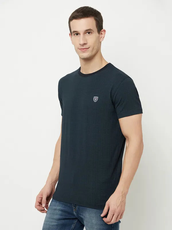 Octave Men Navy Blue  Charleston Green Applique T-Shirt