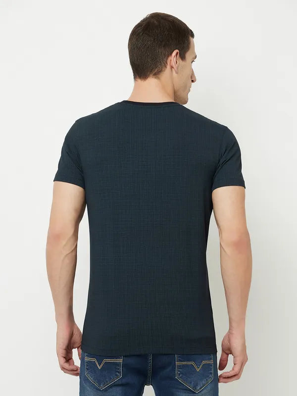 Octave Men Navy Blue  Charleston Green Applique T-Shirt