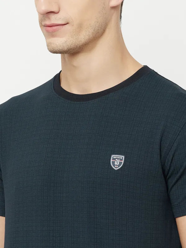Octave Men Navy Blue  Charleston Green Applique T-Shirt