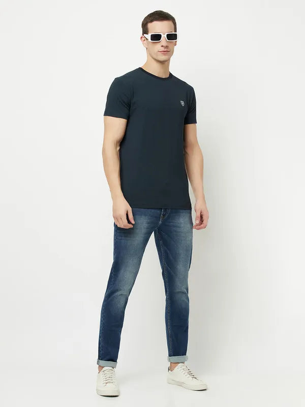 Octave Men Navy Blue  Charleston Green Applique T-Shirt