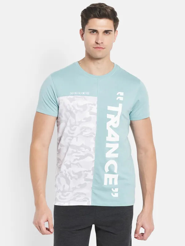 Octave Men Blue Typography Printed V-Neck Raw Edge T-Shirt