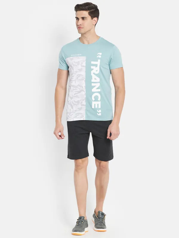 Octave Men Blue Typography Printed V-Neck Raw Edge T-Shirt