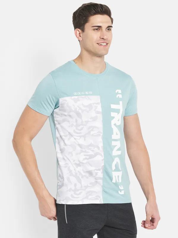 Octave Men Blue Typography Printed V-Neck Raw Edge T-Shirt